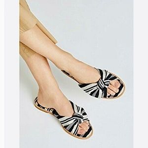 Madewell Sz 7.5 Slides Nadia Half Bow Striped Canvas